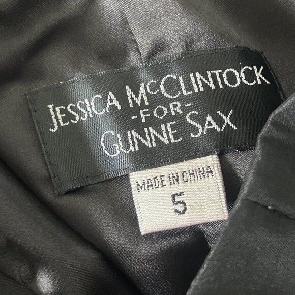 Jessica McClintock for Gunne Sax Vintage Black Lace Strapless Dress Size 5 - Picture 7 of 8